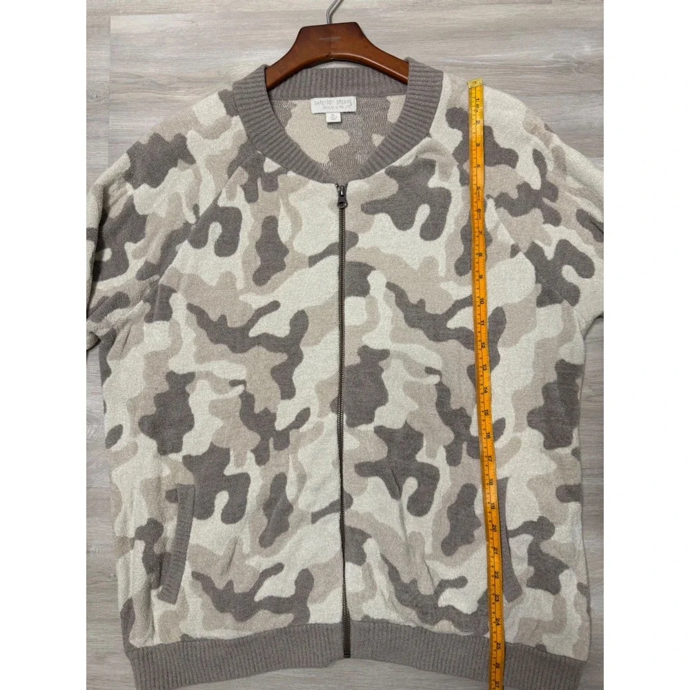 Barefoot Dreams CozyChic Ultra Lite Camo Full Zip Jacket Womens XL Gray Beige